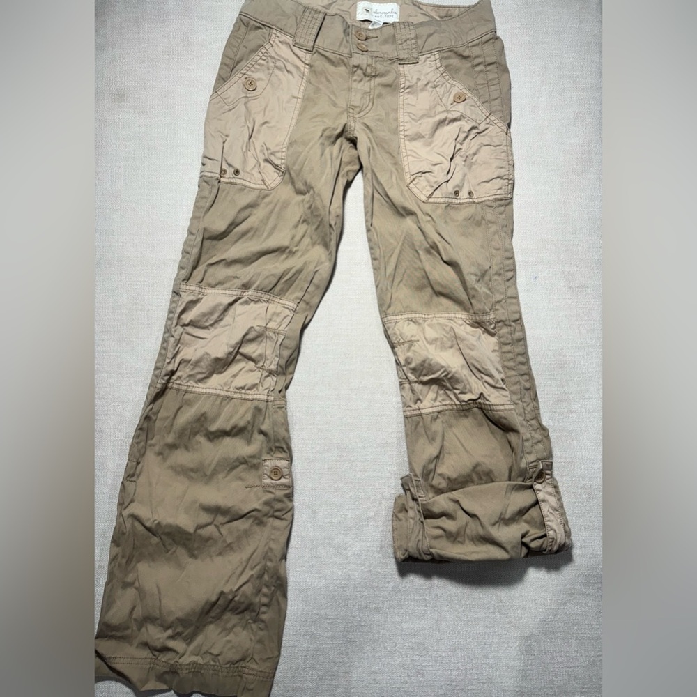 VTG Y2K Kids Abercrombie Fitch Pants Tan Baggy Low Rise roll up flair